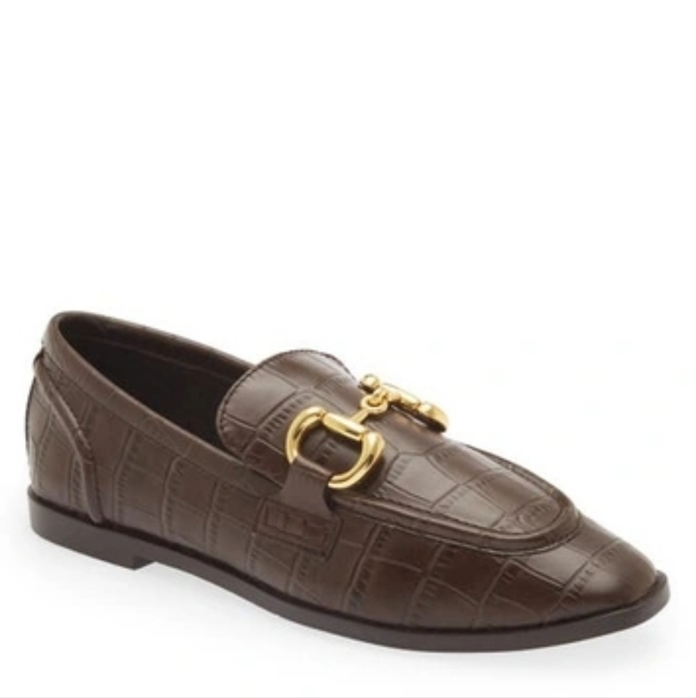 Jeffrey Campbell Velviteen Loafers Shoes Slip-On Gold Horsebit Brown Croco 5.5